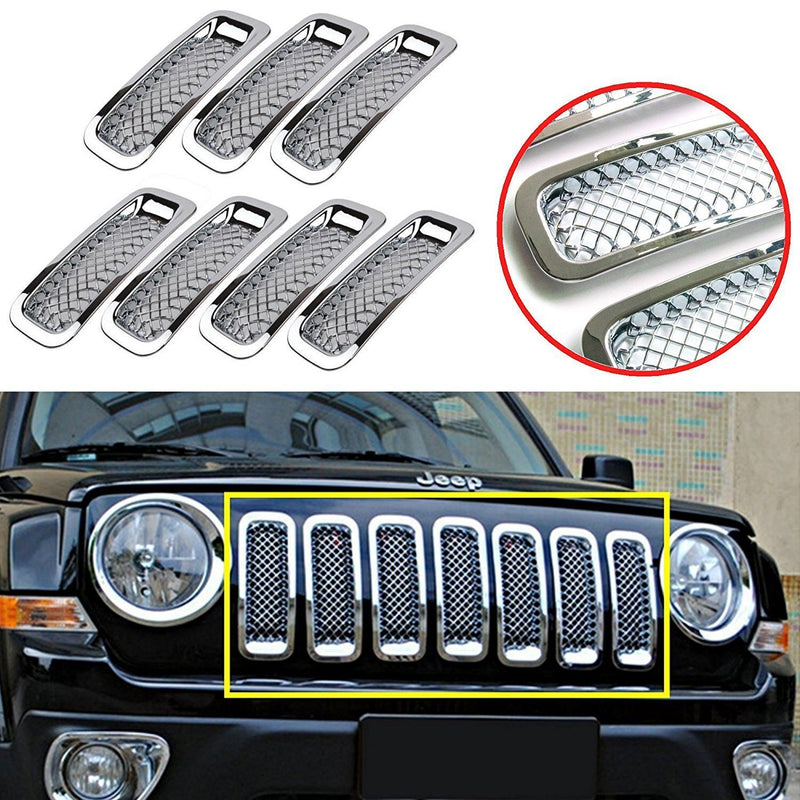 DURAFORCE 7Pcs Front Mesh Grille Grill Insert Cover Trim Frame For Jeep Patriot 2011-2018