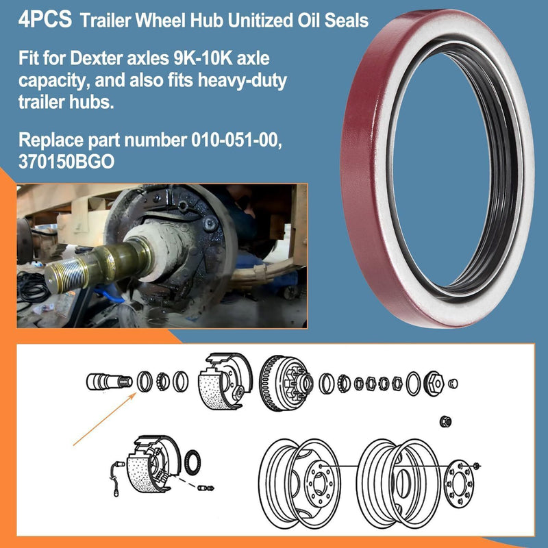 DURAFORCE 4x Oil Seal Replacement for Dexter 010-51-00 Grease 9K 10K GD Trailer Axle 10-51