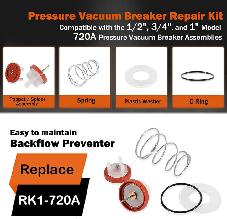DURAFORCE 720A Pressure Vacuum Breaker Repair Kit For 1/2" 3/4" & 1" Backflow Preventer