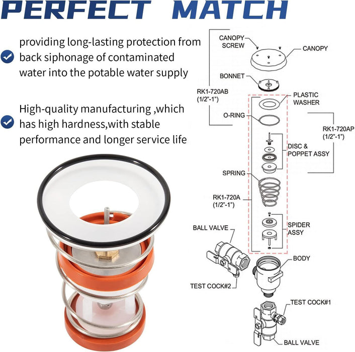 DURAFORCE 720A Pressure Vacuum Breaker Repair Kit For 1/2" 3/4" & 1" Backflow Preventer