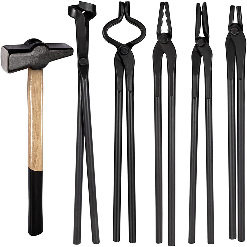 DURAFORCE Knife Making Tongs Bladesmith Tong Set & Blacksmith Hammer 1.5 kg Forge Tools