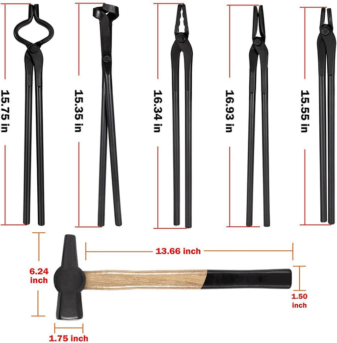 DURAFORCE Knife Making Tongs Bladesmith Tong Set & Blacksmith Hammer 1.5 kg Forge Tools