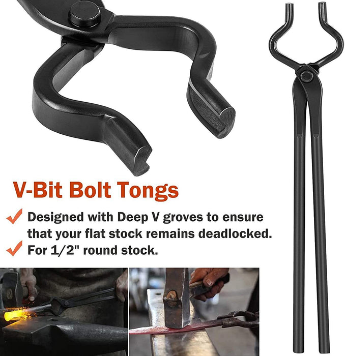 DURAFORCE Knife Making Tongs Bladesmith Tong Set & Blacksmith Hammer 1.5 kg Forge Tools