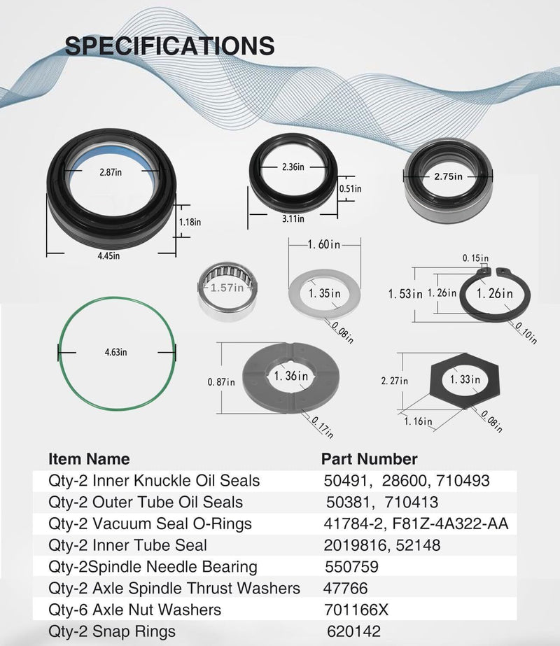 DURAFORCE Front Axle Shaft Seal &Bearing Kit For 1998-2004 Ford Excursion F250/350/450/550
