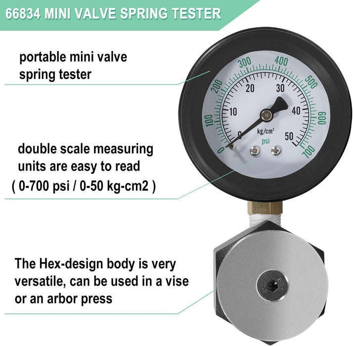 DURAFORCE 66834 Mini Valve Spring Pressure Tester Measurement Range 0-700 psi 0-50 kg-cm2