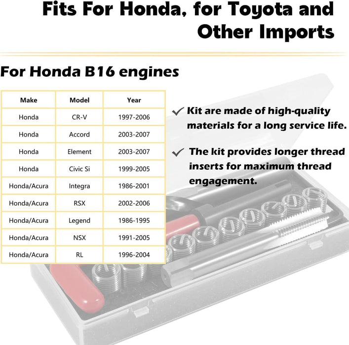 DURAFORCE 1420 Engine Cylinder Head Bolt Repair Tool Kit M11.5mm x 1.5 For Honda Toyota