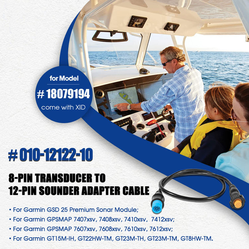 DURAFORCE For GARMIN 8-Pin Transducer to 12-Pin Sounder Adapter Cable w/ XID 010-12122-10