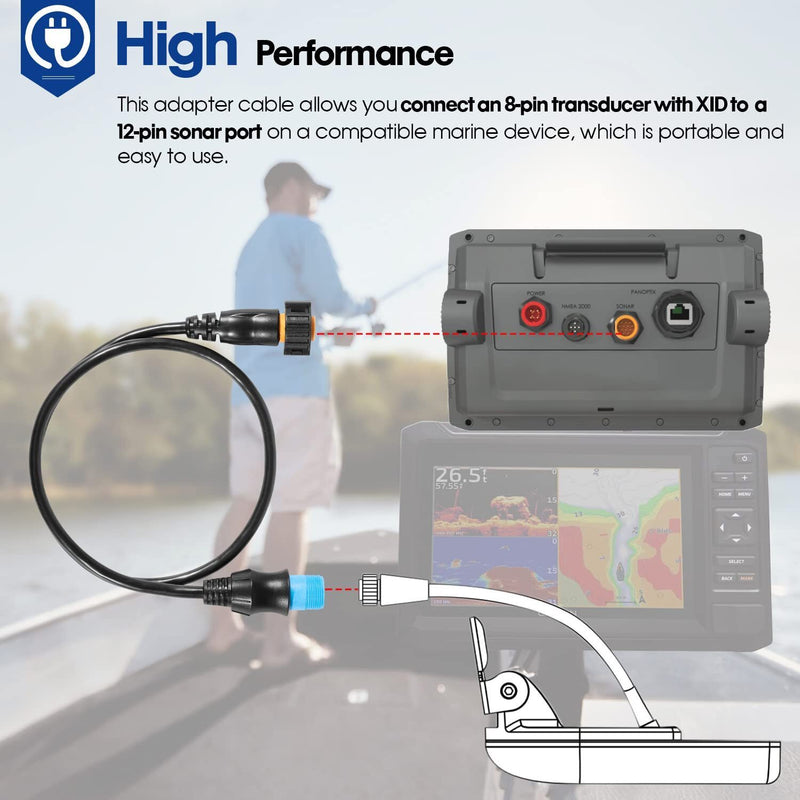 DURAFORCE For GARMIN 8-Pin Transducer to 12-Pin Sounder Adapter Cable w/ XID 010-12122-10