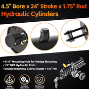DURAFORCE 4.5" Bore x 24" Stroke Hydraulic Cylinder Welded Double Acting For Log Splitter