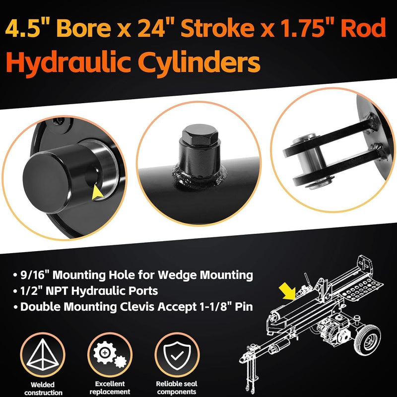 DURAFORCE 4.5" Bore x 24" Stroke Hydraulic Cylinder Welded Double Acting For Log Splitter
