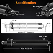 DURAFORCE 4.5" Bore x 24" Stroke Hydraulic Cylinder Welded Double Acting For Log Splitter