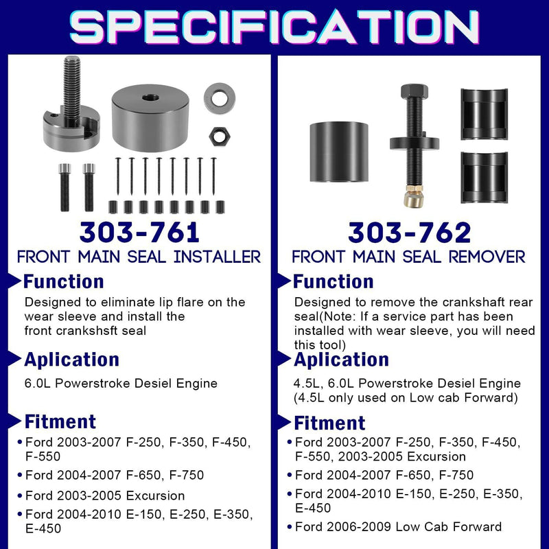 DURAFORCE For Ford 6.0L 6.4L Front & Rear Crankshaft Seal Wear Ring Installer Remover Set