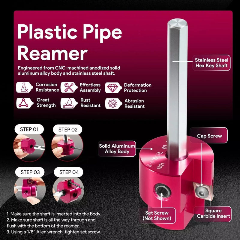 DURAFORCE PPR75 PVC Fitting Saver with 1/4" Hex Shaft 3/4" Head Aluminum PVC Reamer Tool