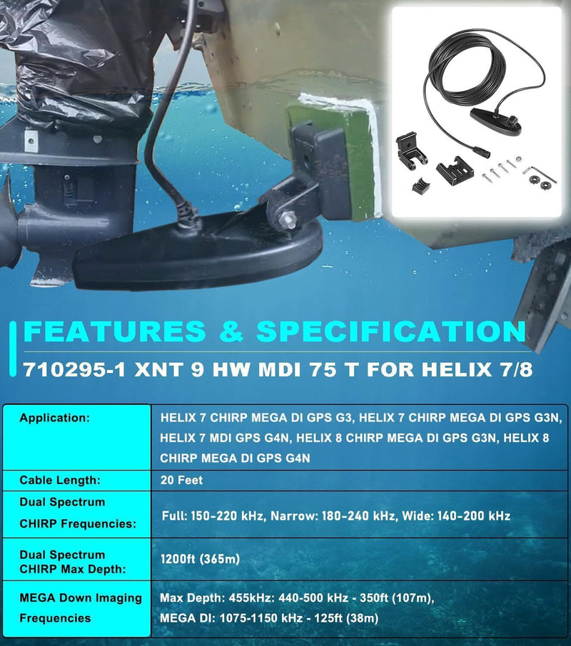 DURAFORCE for Humminbird 710295-1 XNT 9HW MDI 75 T Helix 7/8 Chirp MEGA Transom Transducer