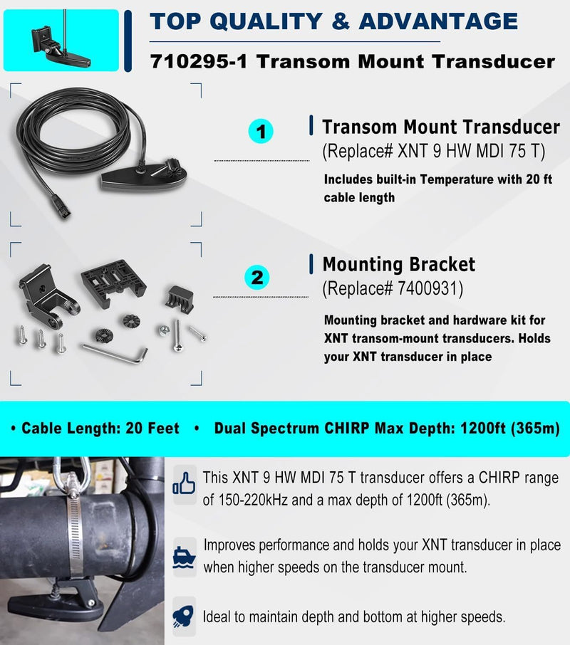 DURAFORCE for Humminbird 710295-1 XNT 9HW MDI 75 T Helix 7/8 Chirp MEGA Transom Transducer
