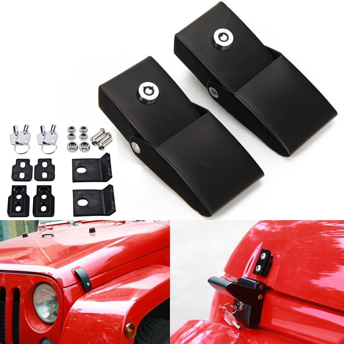 2pcs Locking Hood Look Catch Latches Kit for Jeep Wrangler JK JKU 2007 ...