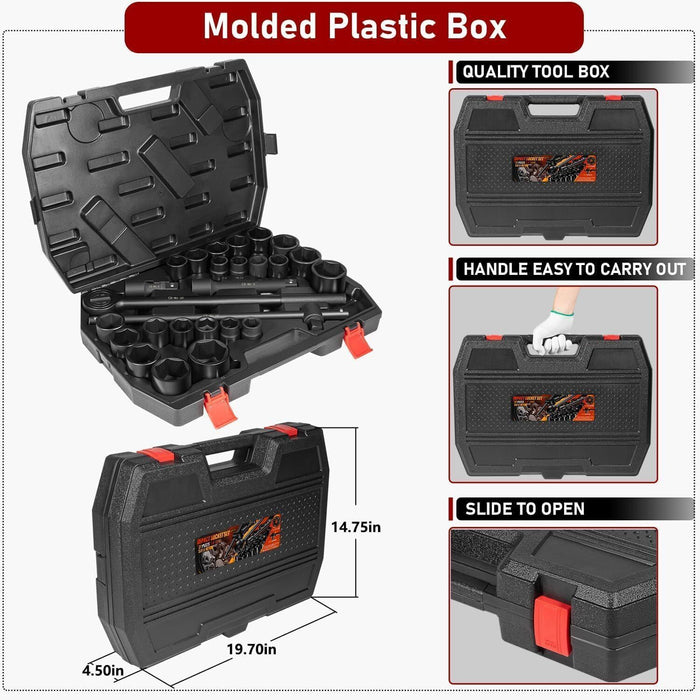 DURAFORCE 27Pcs 3/4-Inch Drive SAE & Metric Impact Socket Set for Trailers Trucks Tractors