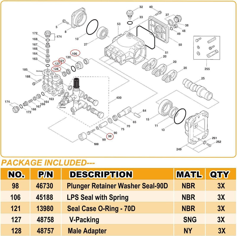 DURAFORCE 34262 Seal Kit for CAT Pumps 66DX 6DX Pressure Washer Pump 66DX30G1I 6DX40G1I