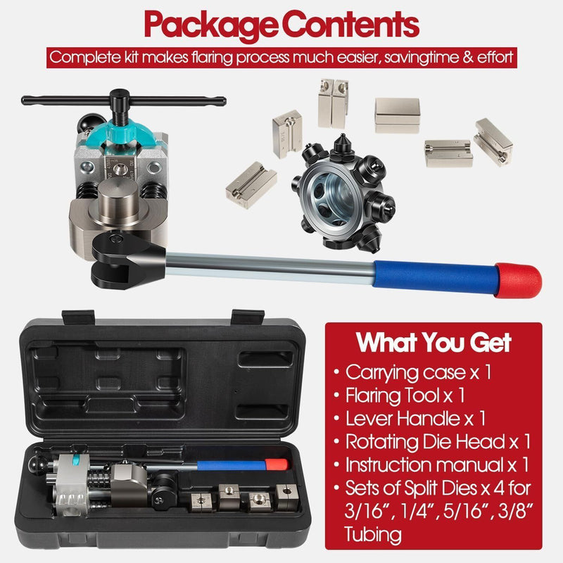 DURAFORCE Professional Brake Line Flaring Tool 45 Degree Set-Single, Bubble, Double Flares