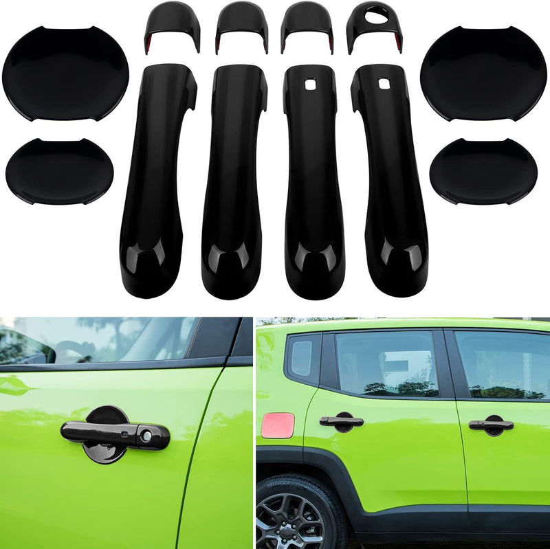 DURAFORCE Black Door Handle Cover & Cup Bowl Frame Cover Kit for Jeep Renegade 2015-2021