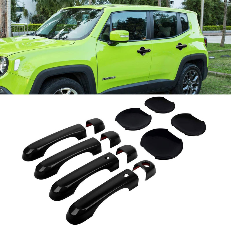 DURAFORCE Black Door Handle Cover & Cup Bowl Frame Cover Kit for Jeep Renegade 2015-2021