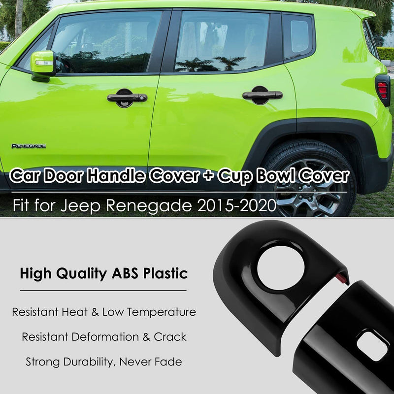 DURAFORCE Black Door Handle Cover & Cup Bowl Frame Cover Kit for Jeep Renegade 2015-2021