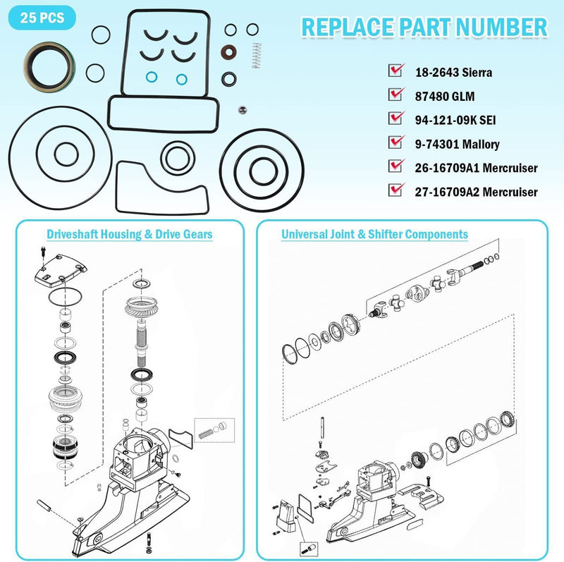 DURAFORCE Upper Seal Kit for Mercruiser Bravo 1 2 & 3, X, XR, XZ Sterndrive #26-16709A2