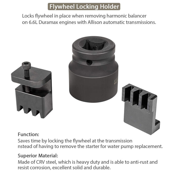 DURAFORCE 22100 Flywheel Locking Holder Tool & 36mm 3/4" Socket for 6.6L Duramax