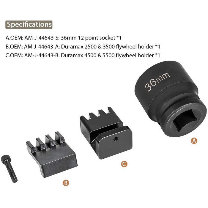 DURAFORCE 22100 Flywheel Locking Holder Tool & 36mm 3/4" Socket for 6.6L Duramax