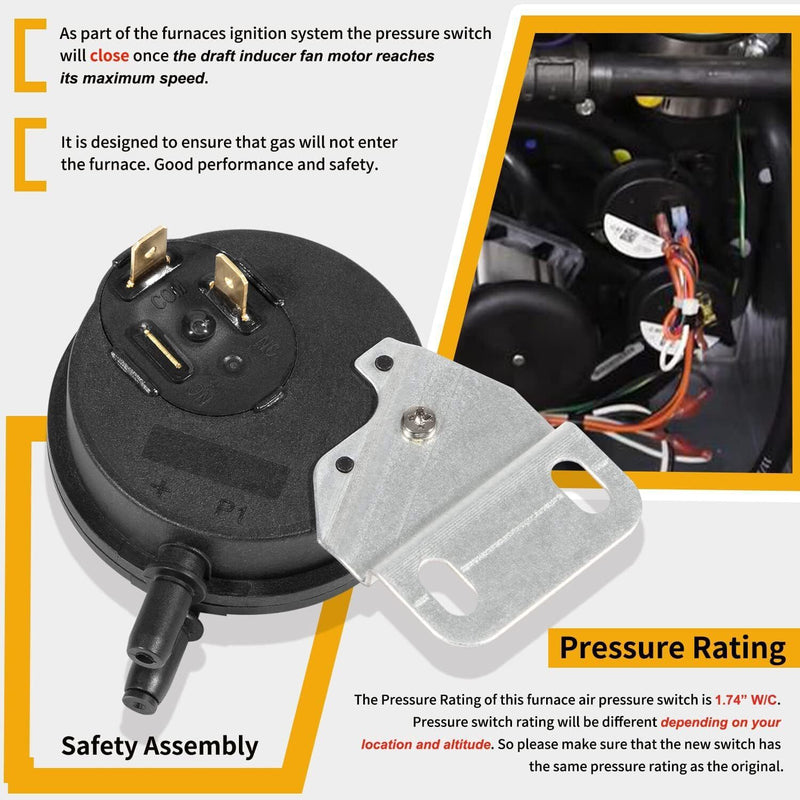 DURAFORCE Furnace Air Pressure Switch For Nordyne Miller Intertherm 632444R 632444 1.74"