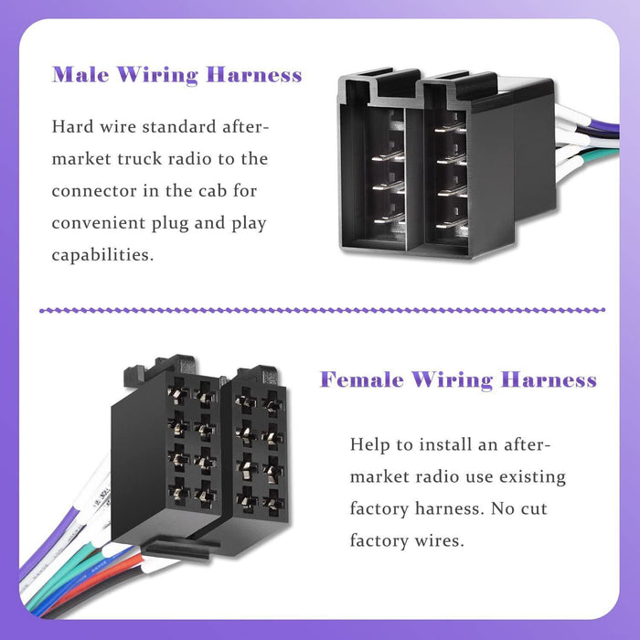 DURAFORCE 16 Pin Radio ISO Wire Harness Adapter For Peterbilt Freightliner Semi Truck
