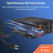 DURAFORCE 55 Amp RV Power Converter, 110VAC to 12VDC, 55A RV Power Converter Charger, Lith