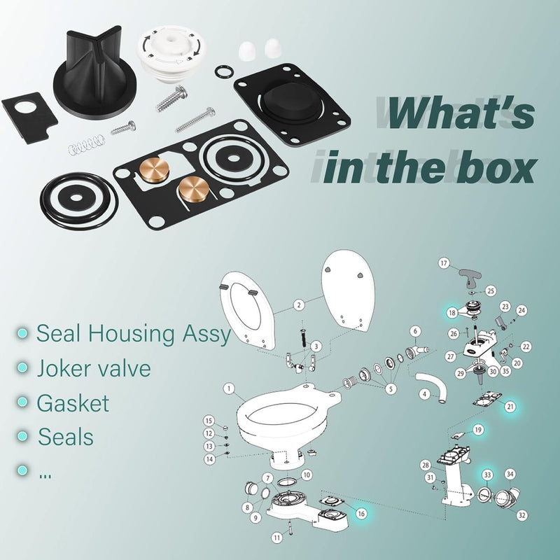 DURAFORCE for Jabsco 29045-3000 Marine Manual Toilet Service Kit Fit for 29090-3 & 29120-3