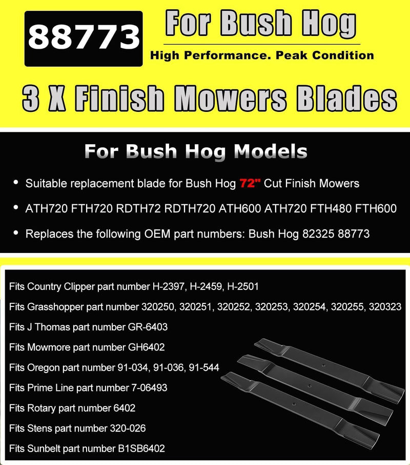 DURAFORCE 72" Finish Mower Blades for Bush Hog ATH720/RDTH720/FTH720 88773 82325 (3 Blade