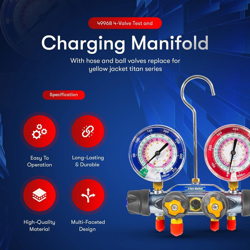DURAFORCE For Yellow Jacket 4-Valve 49968 Test and Charging Manifold Gauges R-22/404A/410A