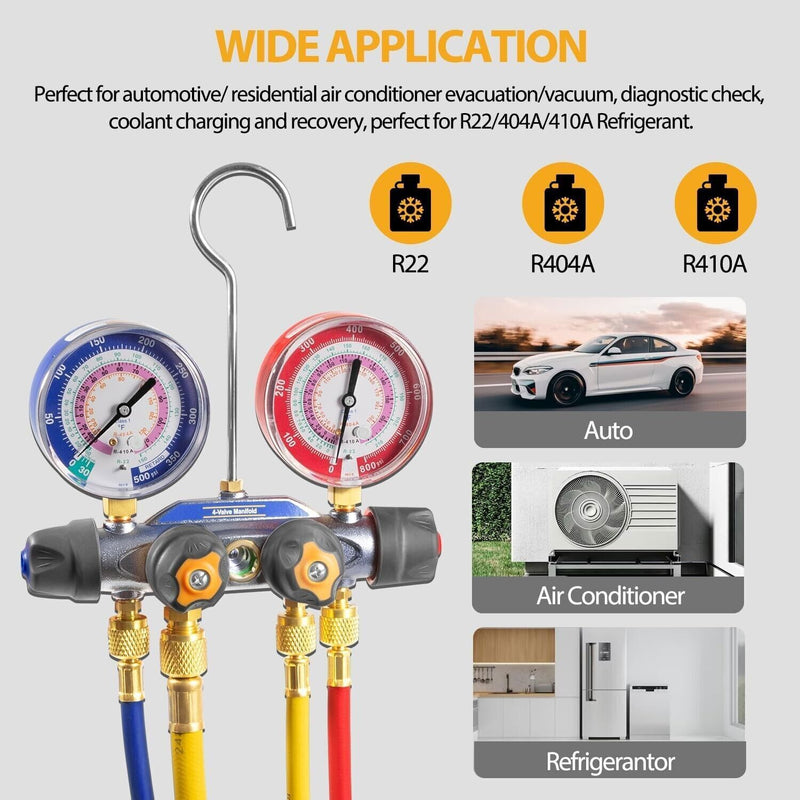 DURAFORCE For Yellow Jacket 4-Valve 49968 Test and Charging Manifold Gauges R-22/404A/410A