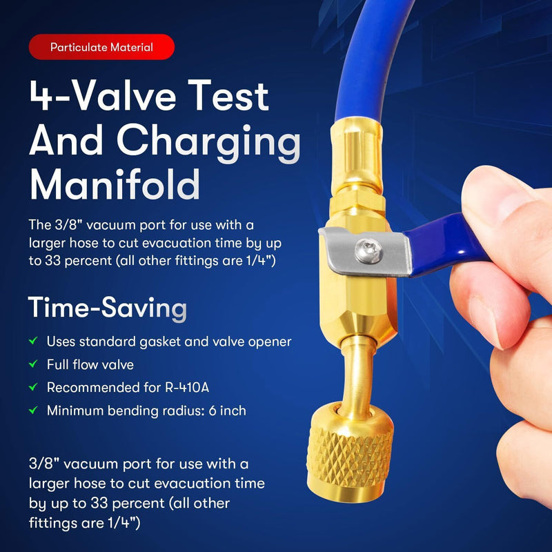 DURAFORCE For Yellow Jacket 4-Valve 49968 Test and Charging Manifold Gauges R-22/404A/410A