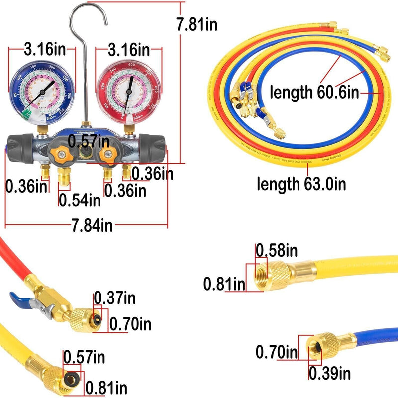 DURAFORCE For Yellow Jacket 4-Valve 49968 Test and Charging Manifold Gauges R-22/404A/410A