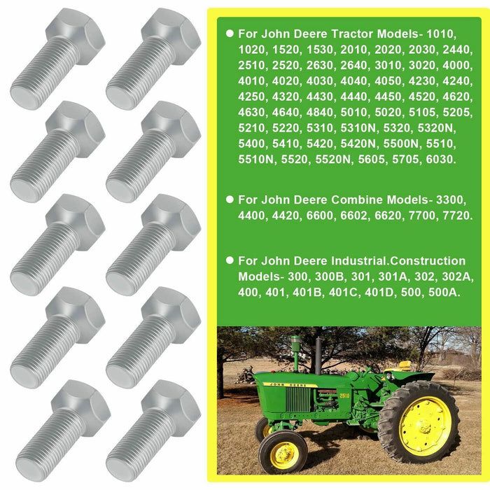 DURAFORCE JD16 Front Wheel Hub Lug Bolts 9/16-18 x 1-1/8" Fit for John Deere Tractor 10PCS