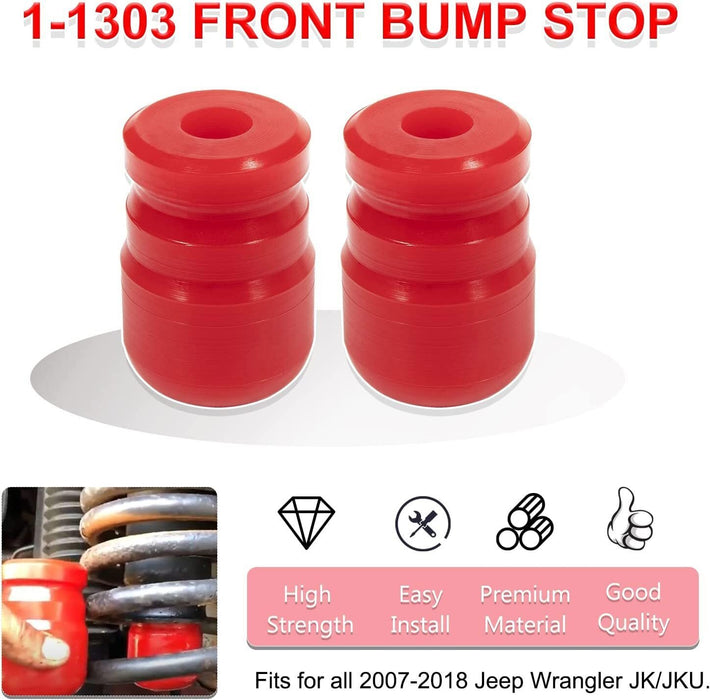 DURAFORCE 1-1303 Polyurethane Front Bump Stop for 2007-2018 Jeep Wrangler JK/JKU 2pcs Red