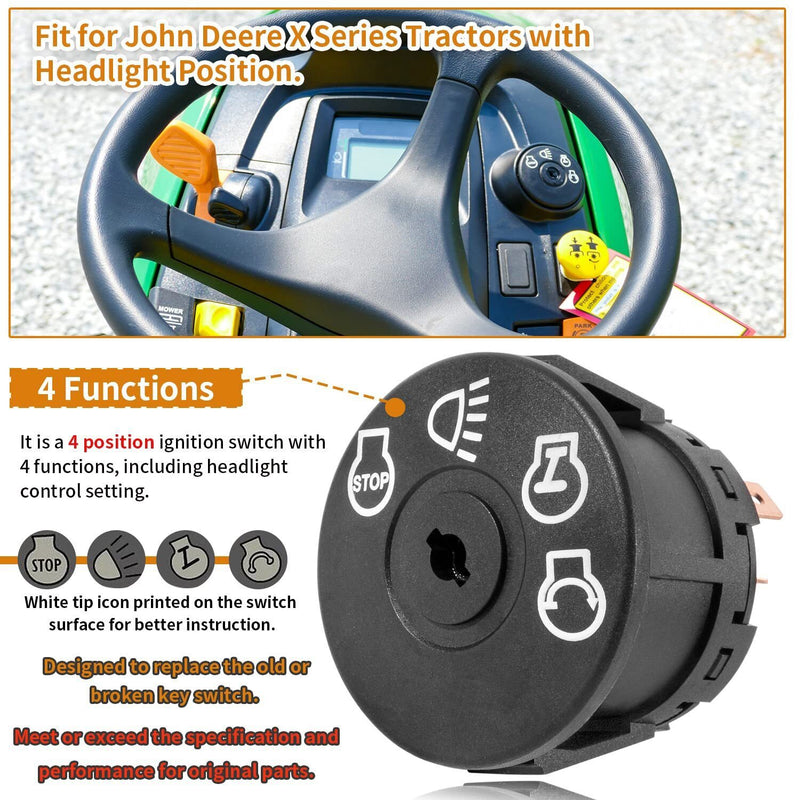 DURAFORCE Ignition Starter Switch & 2 Keys For John Deere X300 X304 X320 X324 X340 X500
