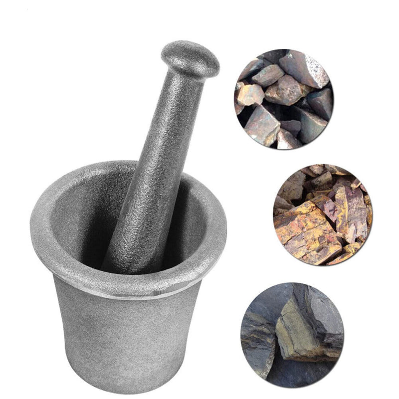 DURAFORCE Cast Iron Mortar Pestle Tool Rock-Ore Crusher-Assay-Gold-Pulverizer-Quart-Silver