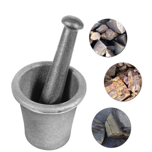 DURAFORCE Cast Iron Mortar Pestle Tool Rock-Ore Crusher-Assay-Gold-Pulverizer-Quart-Silver