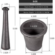DURAFORCE Cast Iron Mortar Pestle Tool Rock-Ore Crusher-Assay-Gold-Pulverizer-Quart-Silver