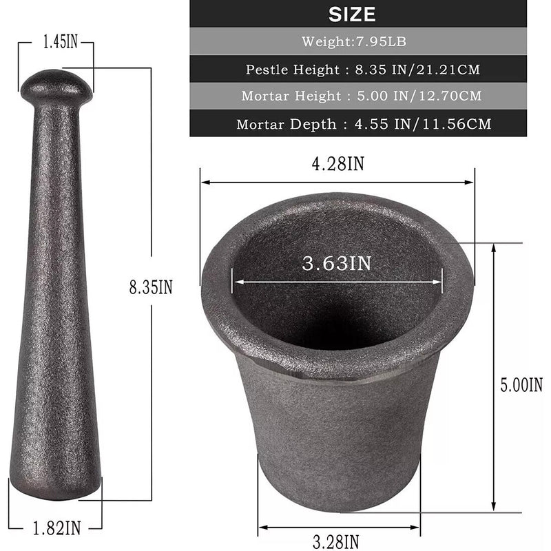 DURAFORCE Cast Iron Mortar Pestle Tool Rock-Ore Crusher-Assay-Gold-Pulverizer-Quart-Silver