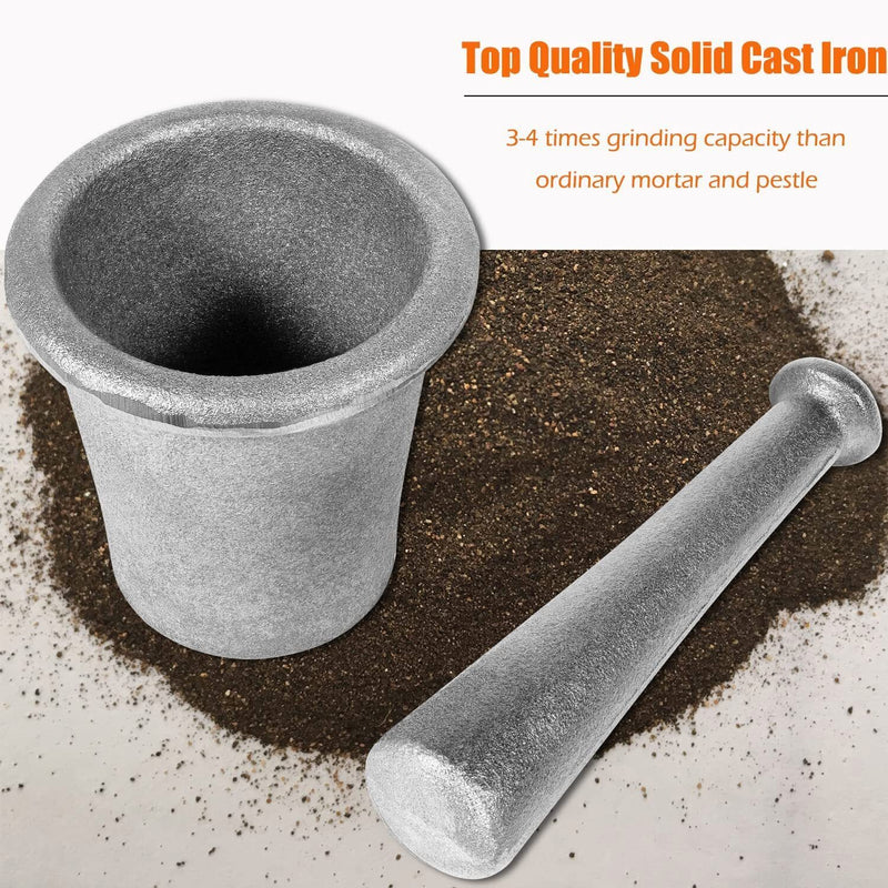 DURAFORCE Cast Iron Mortar Pestle Tool Rock-Ore Crusher-Assay-Gold-Pulverizer-Quart-Silver