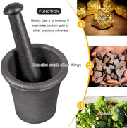 DURAFORCE Cast Iron Mortar Pestle Tool Rock-Ore Crusher-Assay-Gold-Pulverizer-Quart-Silver