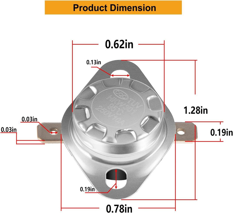 DURAFORCE 37022 Limit Switch For Atwood RV Furnaces, 85-III, 85-IV, 1522, 8525, 8531-190℉