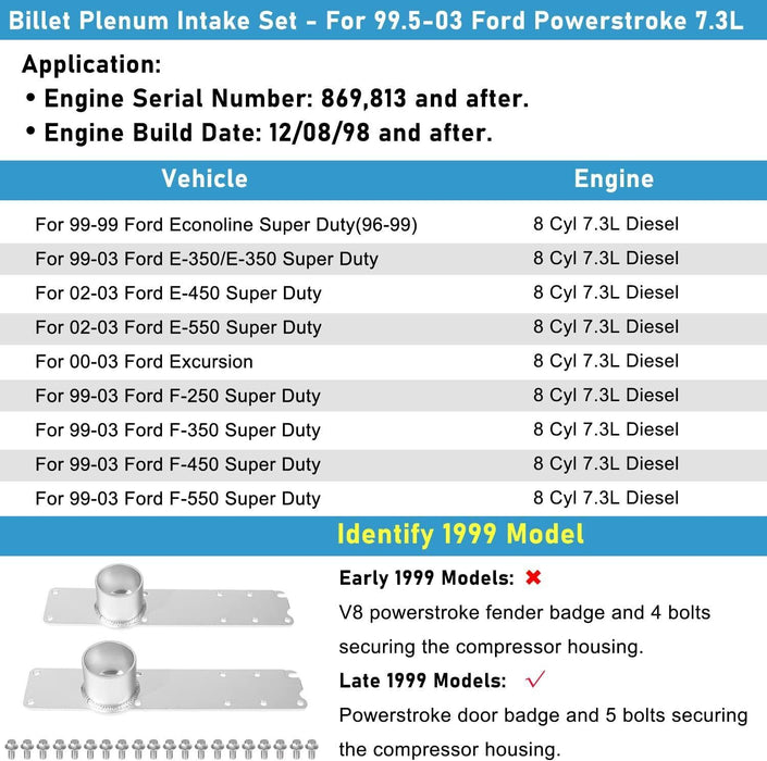 DURAFORCE For 1996-2003 Ford 7.3L Intake Manifold with Powerstroke Plenum Bolt Aluminum 3"