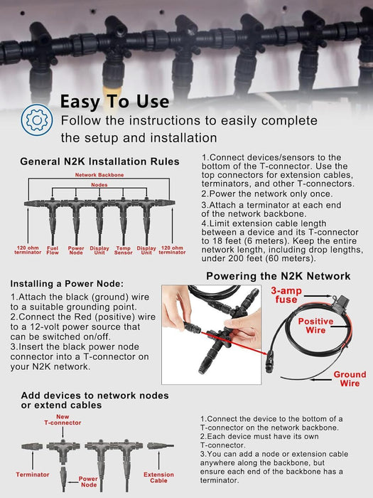 DURAFORCE 124-69 NMEA 2000 Network Starter Kit for Lowrance N2K Starter Kit N2K-EXP-RD-2